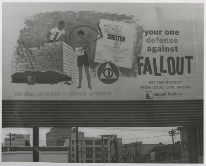 Family fallout shelter billboard, December 1959. Photo: Werner Lenggenhager via Seattle Public Library 